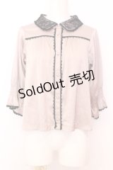 mon lily / レース配色サテンブラウス L ベージュ×クロ O-25-07-18-009-LO-BL-OW-OS