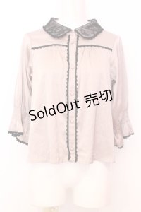 mon lily / レース配色サテンブラウス L ベージュ×クロ O-25-07-18-009-LO-BL-OW-OS