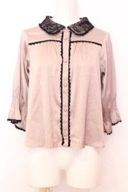 画像1: mon lily / レース配色サテンブラウス L ベージュ×クロ O-25-07-18-009-LO-BL-OW-OS