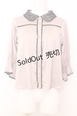 画像1: mon lily / レース配色サテンブラウス L ベージュ×クロ O-25-07-18-009-LO-BL-OW-OS