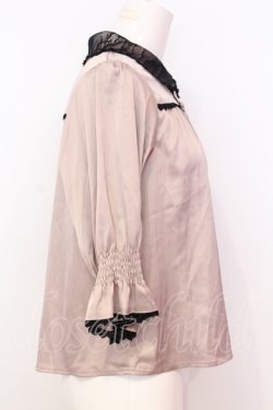 画像2: mon lily / レース配色サテンブラウス L ベージュ×クロ O-25-07-18-009-LO-BL-OW-OS