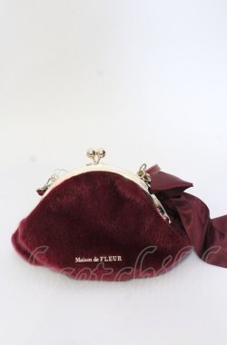 画像1: Maison de FLEUR / フェイクハラコがま口ポーチ  ワイン O-25-07-19-077-LO-ZA-IG-OS