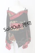 Qutie Frash / コルセット付きちりめん切り替えオフショルカーディガン  ブラックｘレッド O-25-07-21-001-QU-TO-YM-OS