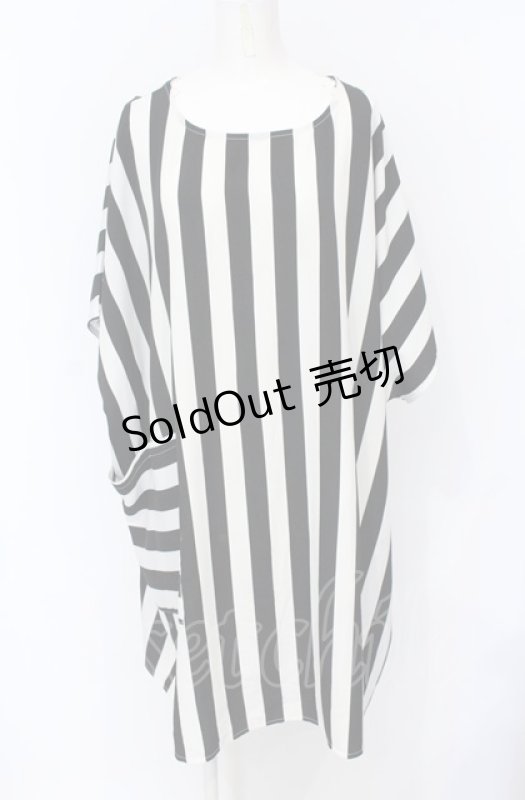 画像1: HELL CAT PUNKS / ストライプビッグTワンピ F ブラック×ホワイト O-25-07-21-044-PU-OP-OW-ZT083 (1)