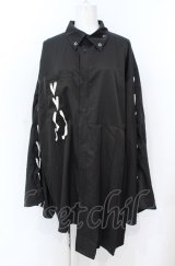 AdaNous / 亜陀那珠 陰陽レースアップシャツ F ブラック O-25-07-21-067-PU-BL-OW-OS