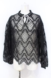 axes femme / 総レース袖ボリュームブラウス M クロ O-25-07-21-069-AX-BL-OW-ZT220