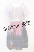 axes femme POETIQUE / パフ袖パネル柄ワンピース M ラベンダー O-25-07-21-073-AX-OP-OW-OS
