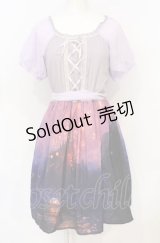 axes femme POETIQUE / パフ袖パネル柄ワンピース M ラベンダー O-25-07-21-073-AX-OP-OW-OS