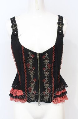 画像1: Ozz Croce / 薔薇刺繍ビスチェベスト  ブラック×レッド O-25-07-21-078-OO-TO-OW-OS