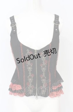 画像1: Ozz Croce / 薔薇刺繍ビスチェベスト  ブラック×レッド O-25-07-21-078-OO-TO-OW-OS