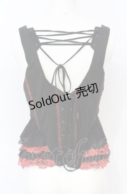 画像2: Ozz Croce / 薔薇刺繍ビスチェベスト  ブラック×レッド O-25-07-21-078-OO-TO-OW-OS