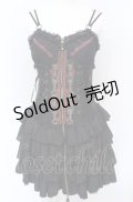 Ozz Croce / 薔薇刺繍サイド編み上げビスチェワンピース  ブラック×レッド O-25-07-21-087-OO-OP-OW-OS