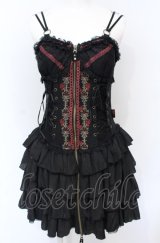 Ozz Croce / 薔薇刺繍サイド編み上げビスチェワンピース  ブラック×レッド O-25-07-21-087-OO-OP-OW-OS