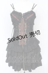 Ozz Croce / 薔薇刺繍サイド編み上げビスチェワンピース  ブラック×レッド O-25-07-21-087-OO-OP-OW-OS