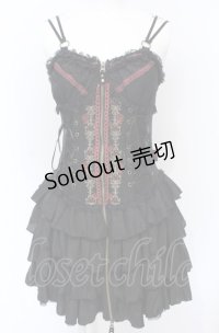 Ozz Croce / 薔薇刺繍サイド編み上げビスチェワンピース  ブラック×レッド O-25-07-21-087-OO-OP-OW-OS