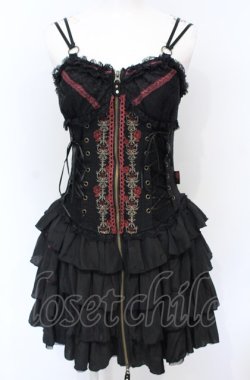 画像1: Ozz Croce / 薔薇刺繍サイド編み上げビスチェワンピース  ブラック×レッド O-25-07-21-087-OO-OP-OW-OS