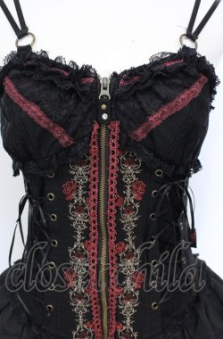 画像2: Ozz Croce / 薔薇刺繍サイド編み上げビスチェワンピース  ブラック×レッド O-25-07-21-087-OO-OP-OW-OS