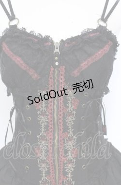 画像2: Ozz Croce / 薔薇刺繍サイド編み上げビスチェワンピース  ブラック×レッド O-25-07-21-087-OO-OP-OW-OS