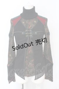 Ozz On / 柄ニット切り替えレイヤードトップス  ブラック×レッド O-25-07-21-090-OO-TO-OW-OS
