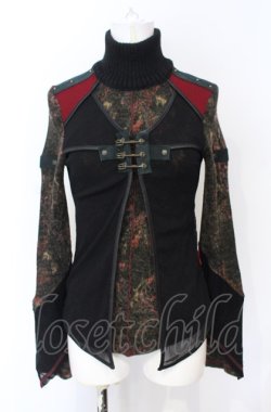 画像1: Ozz On / 柄ニット切り替えレイヤードトップス  ブラック×レッド O-25-07-21-090-OO-TO-OW-OS