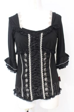 画像1: Ozz Croce / 薔薇刺繍レースアッププルオーバー  ブラック O-25-07-21-092-OO-TO-OW-OS
