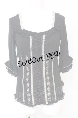 画像1: Ozz Croce / 薔薇刺繍レースアッププルオーバー  ブラック O-25-07-21-092-OO-TO-OW-OS