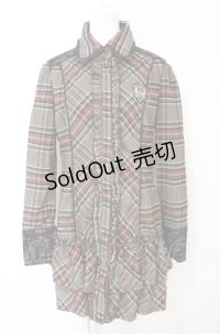 Ozz Croce / エンブレムワッペンチェックワンピース  ブラウン系 O-25-07-21-094-OO-OP-OW-OS