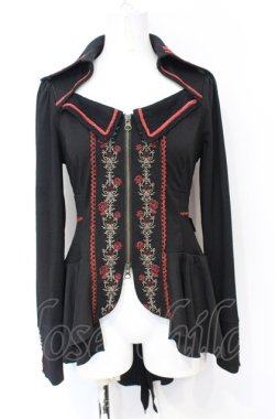 画像1: Ozz Croce / 薔薇刺繍ZIPジャケット  ブラック×レッド O-25-07-21-095-OO-JA-OW-OS