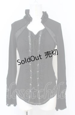 画像1: Ozz Croce / 異素材切り替えレースアップトップス  ブラック O-25-07-21-099-OO-TO-OW-OS