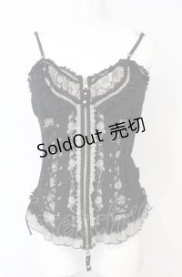 Ozz Croce / 薔薇刺繍レース切り替えビスチェキャミ  ブラック O-25-07-21-101-OO-TO-OW-OS