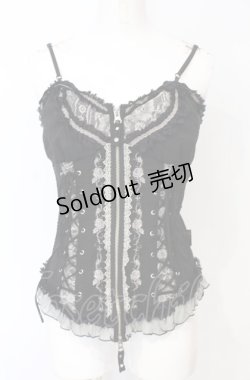 画像1: Ozz Croce / 薔薇刺繍レース切り替えビスチェキャミ  ブラック O-25-07-21-101-OO-TO-OW-OS