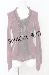 Ozz On / 柄ベロア切り替えレースアップニットトップス  ワイン O-25-07-21-102-OO-TO-OW-OS