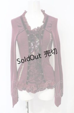 画像1: Ozz On / 柄ベロア切り替えレースアップニットトップス  ワイン O-25-07-21-102-OO-TO-OW-OS
