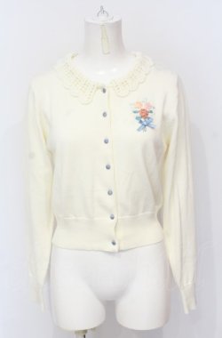 画像1: Fi.n.t / クロシェ衿リボン刺繍ニットカーディガン F アイボリー O-25-07-21-011-CA-TO-OW-OS