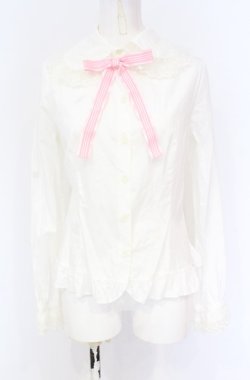 画像1: Angelic Pretty / Stripe Ribbonブラウス  シロ×ピンク O-25-07-21-121-AP-BL-IG-OS