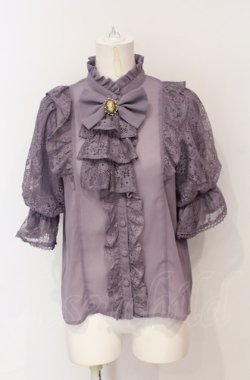 画像1: Chalmiere / クラシカルレーシー半袖ブラウス M パープル O-25-07-21-014-LO-BL-OW-OS
