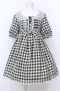 Angelic Pretty / Sugaryギンガムワンピース  クロ×シロ O-25-07-23-029-AP-OP-IG-OS