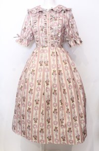 axes femme kawaii / RosyBear柄ワンピース  ピンク×アイボリー O-25-07-23-037-AX-OP-IG-OS