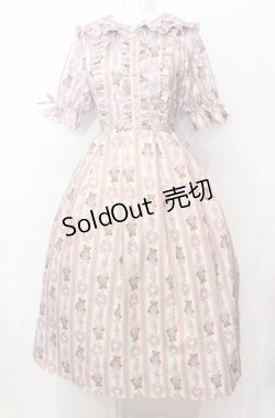 画像1: axes femme Kawaii / RosyBear柄ワンピース  ピンク×アイボリー O-25-07-23-037-AX-OP-IG-OS