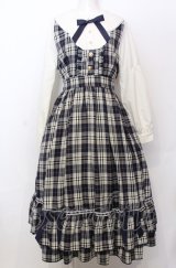 axes femme POETIQUE / チェックフリルレディワンピース  ネイビー×オフ O-25-07-23-045-AX-OP-IG-OS