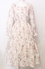 axes femme / 桜柄ティアードワンピース  シロ O-25-07-23-049-AX-OP-IG-OS