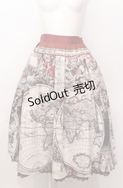 画像1: axes femme NOSTALGIE / ヴィンテージマップ柄 スカート  アカ系 O-25-07-23-055-AX-SK-IG-OS