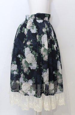 画像2: axes femme / ラフィネローズ柄タックスカート  ネイビー O-25-07-23-067-AX-SK-IG-OS