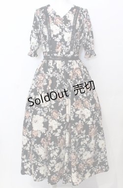 画像1: axes femme NOSTALGIE / 絵画風ローズ柄ワンピース  クロ O-25-07-23-071-AX-OP-IG-OS