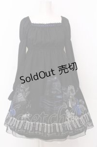 Moi-meme-Moitie / チェンバロ三重奏プリントシフォンワンピース 2 ブラック×ブルー O-25-07-23-024-MO-OP-IG-OS