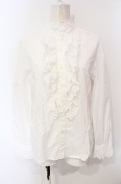 画像1: Jane Marple / コットンレーススタンドネックブラウス m シロ O-25-07-24-049-JM-BL-IG-OS