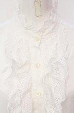 画像2: Jane Marple / コットンレーススタンドネックブラウス m シロ O-25-07-24-049-JM-BL-IG-OS (2)