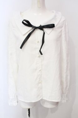 画像1: DearMyLove / 選べる衿レース重ね上品ブラウス L 角リボンホワイト O-25-07-24-053-EL-BL-IG-OS