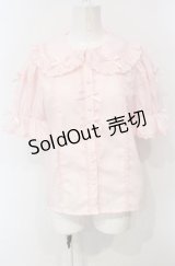 Chalmiere / トーションレース丸襟半袖ブラウス M ピンク O-25-07-24-058-LO-BL-OW-OS