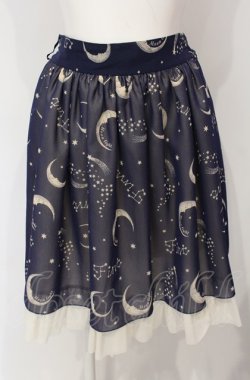 画像1: Fi.n.t / MOONプリントスカート  ネイビー×アイボリー O-25-07-24-062-CA-SK-IG-OS